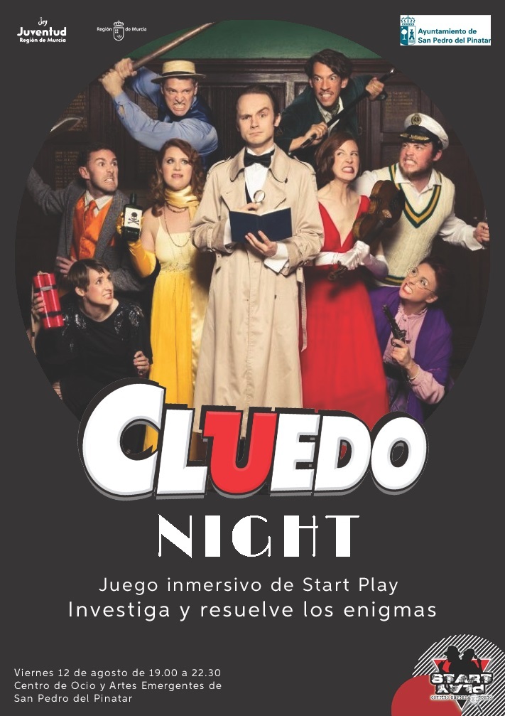 Cartel formado por los personajes del video juego y titulado Cluedo Night.